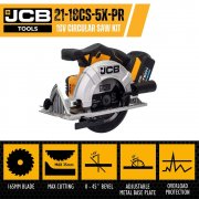 JCB 18V Cordless Circular Saw, 5Ah Battery, Fast charger, 20" Power Tool Kit Bag - 21-18CS-5X-PR